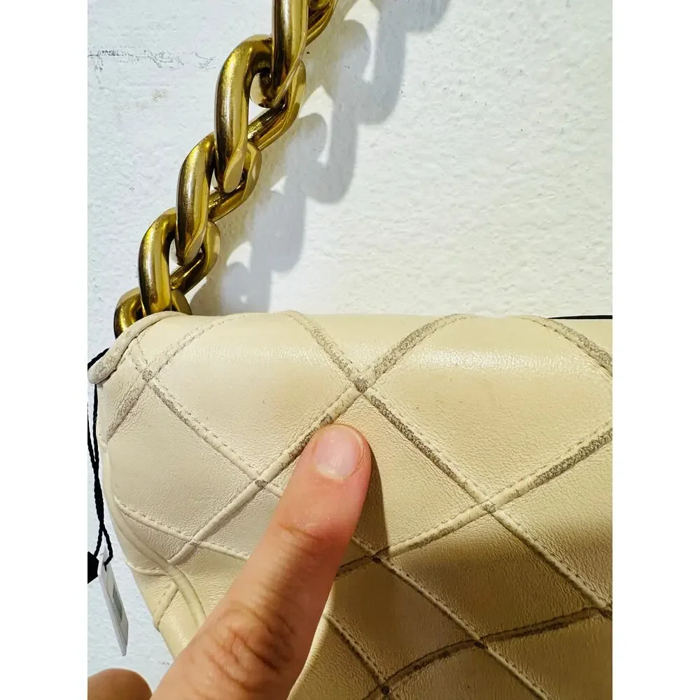 TORY BURCH Neutral White Leather Gold Chain Link Handle Shoulder Strap Bag Purse